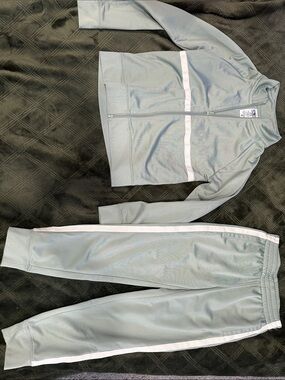 Kids Sage Green Track Joggers - Zip Jacket and Elastic Waist Pants